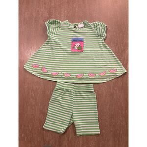 Peanuts Girls 3T Snoopy Watermelon Outfit Green Stripe Top Shorts Set Summer